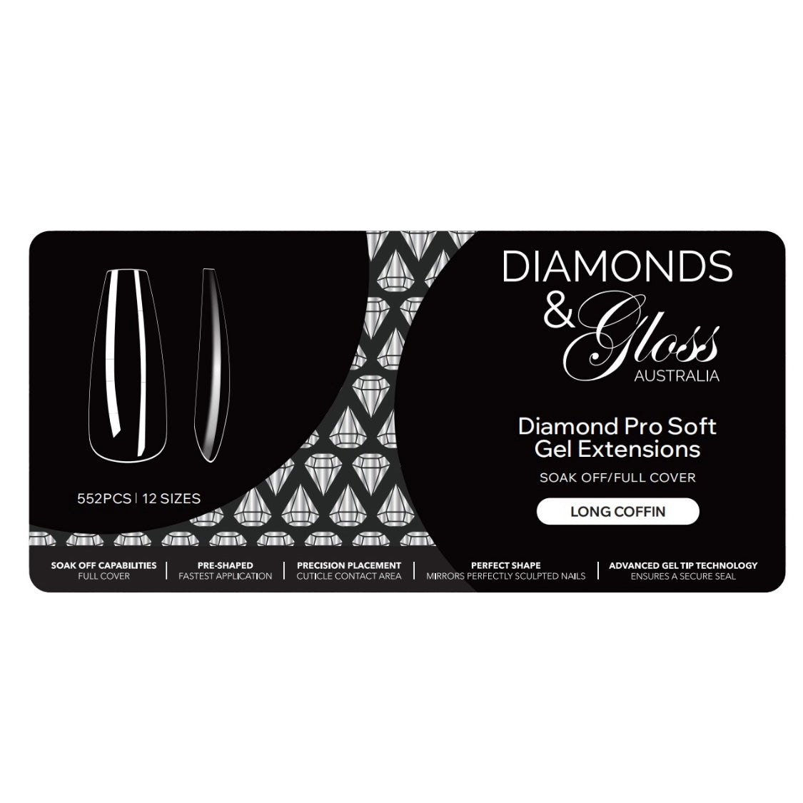 Diamond Pro Soft Gel Extension Tips- Long Coffin