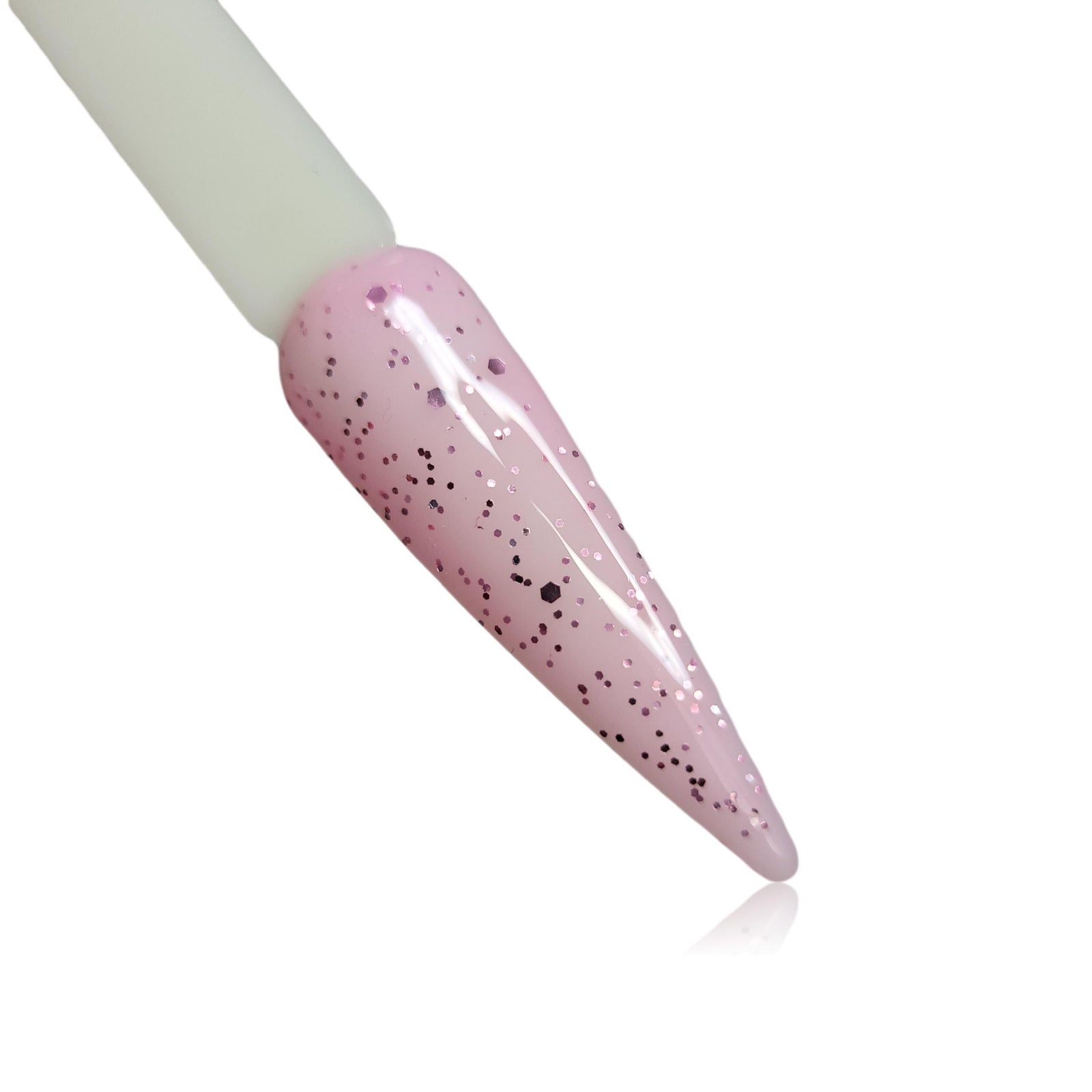Ballerina Light Pink Glitter HEMA Free Gel Polish on Nail Swatch Stick