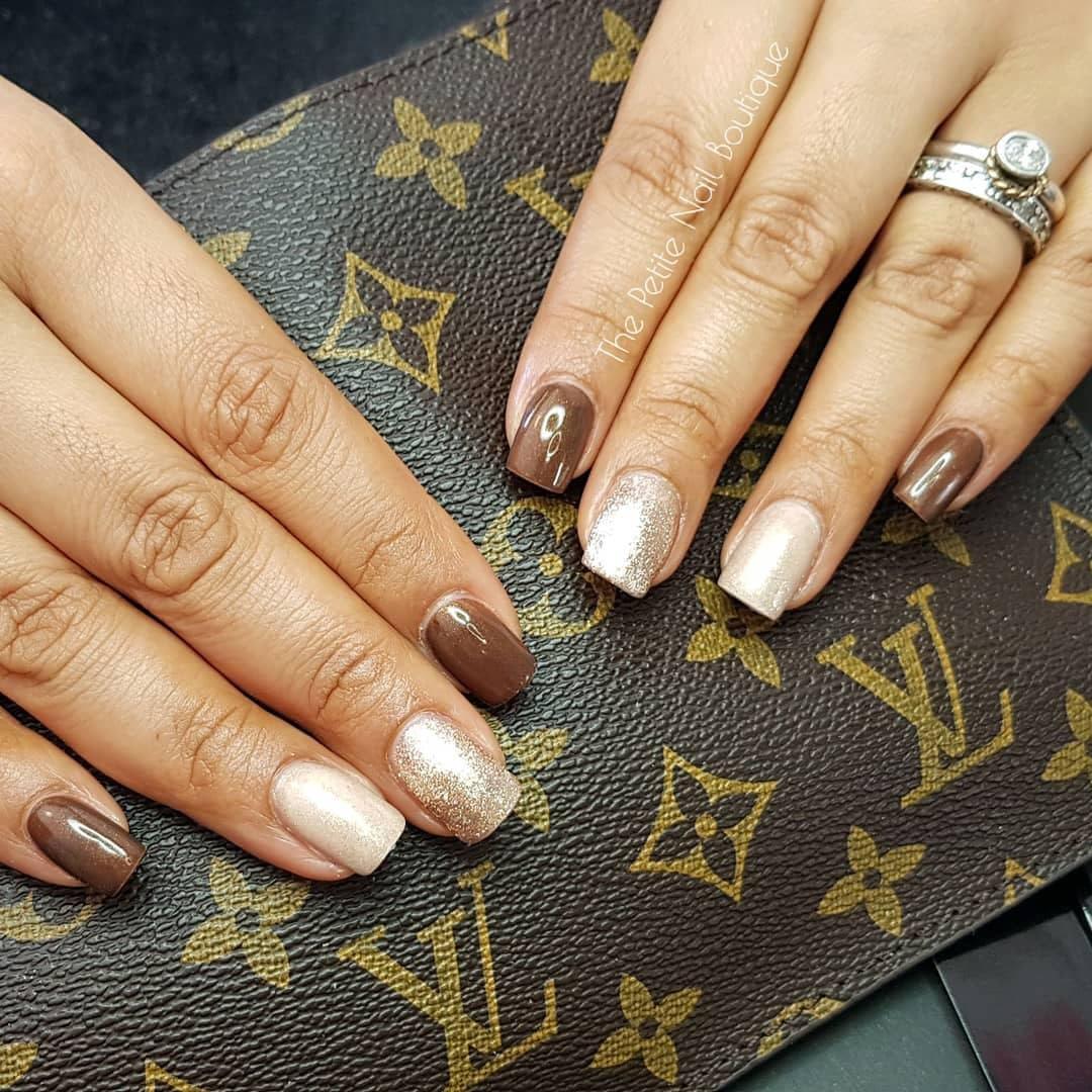 Coffee Gold Shimmer  HEMA Free Gel Nail Polish Diamonds & Gloss Australia Painted on Gel , Polygel and Acrylic Nails with Nail Art. Vegan , Cruelty Free
