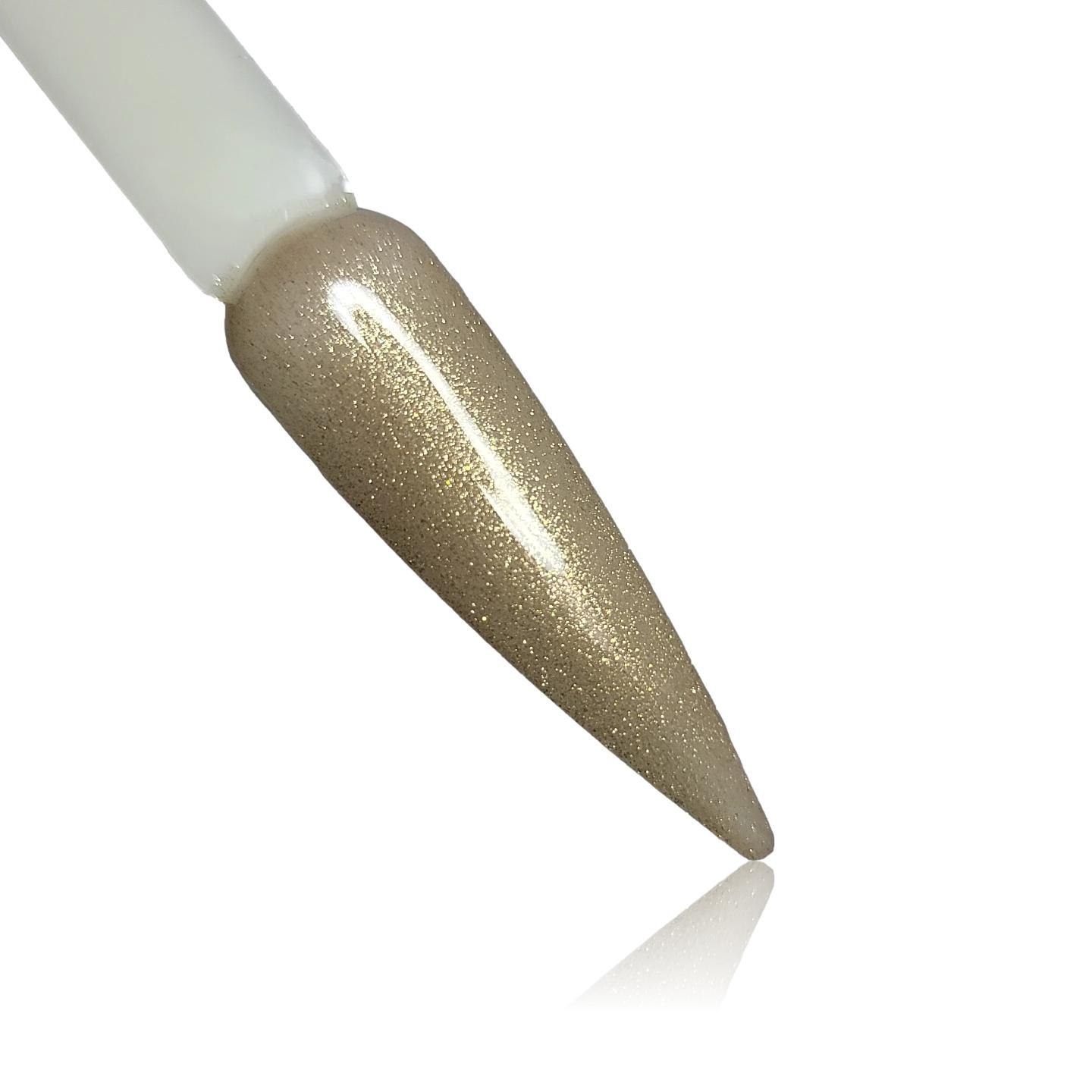 Coffee Gold Shimmer  HEMA Free Gel Polish on Nail Swatch Stick