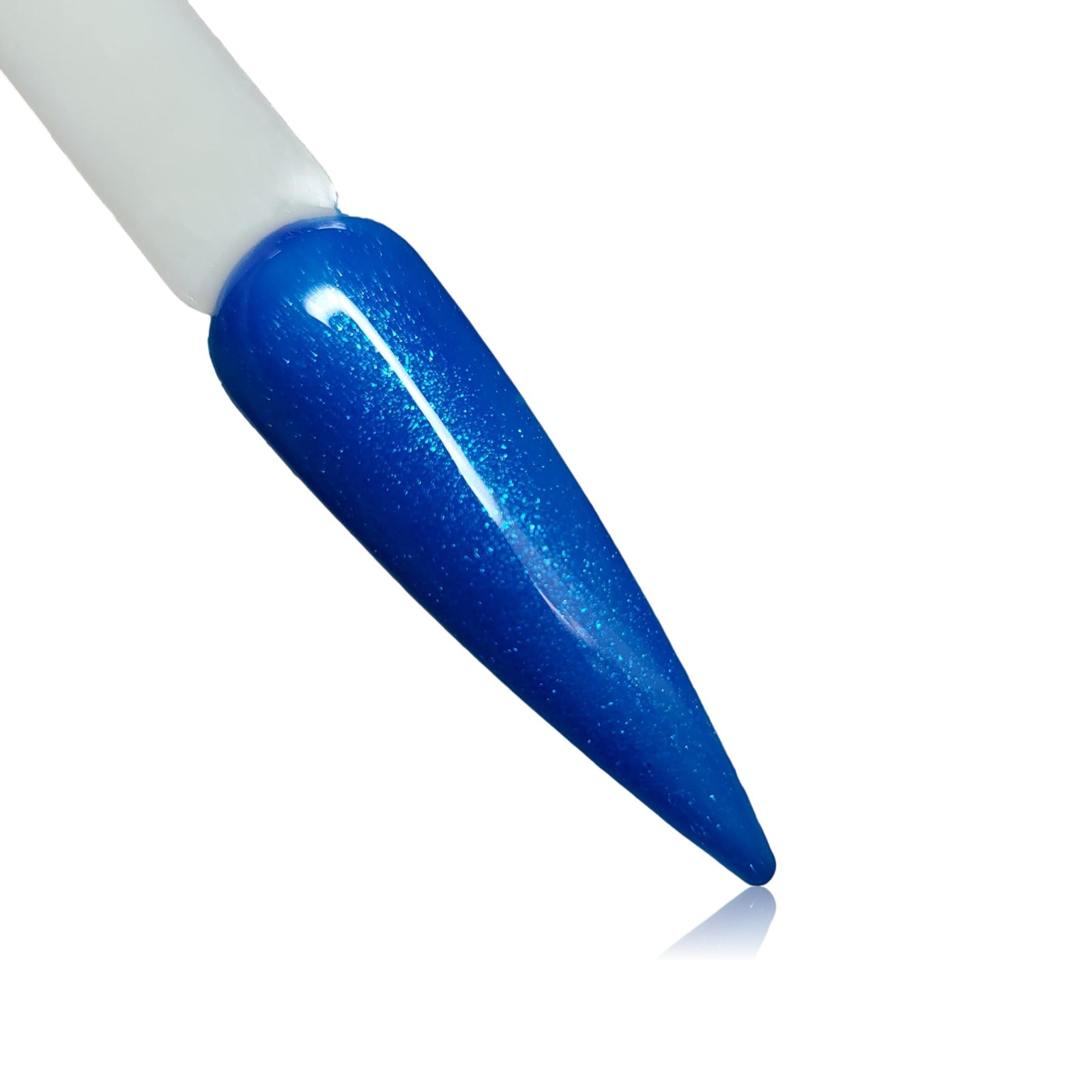 Cool Waters Blue Shimmer HEMA Free Gel Polish on Nail Swatch Stick