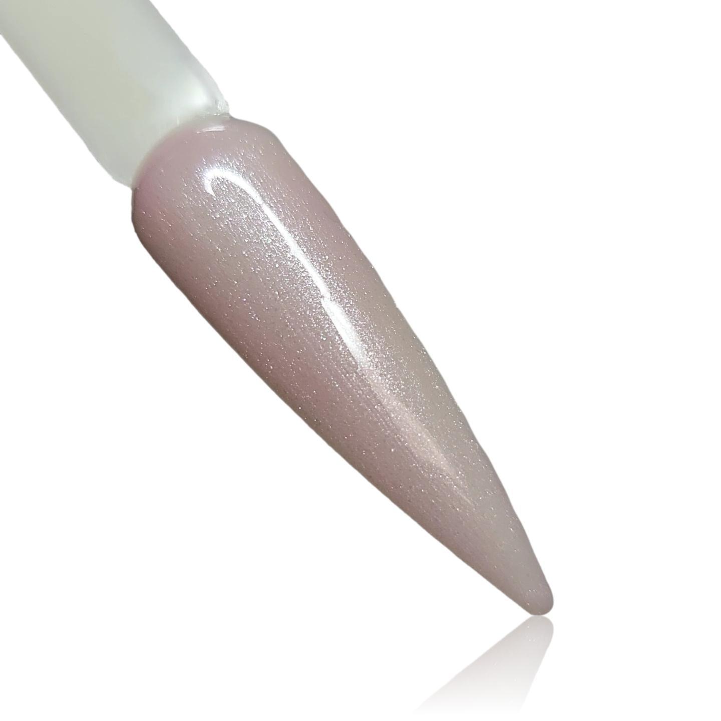 Dainty Light Pink Shimmer HEMA Free Gel Polish on Nail Swatch Stick