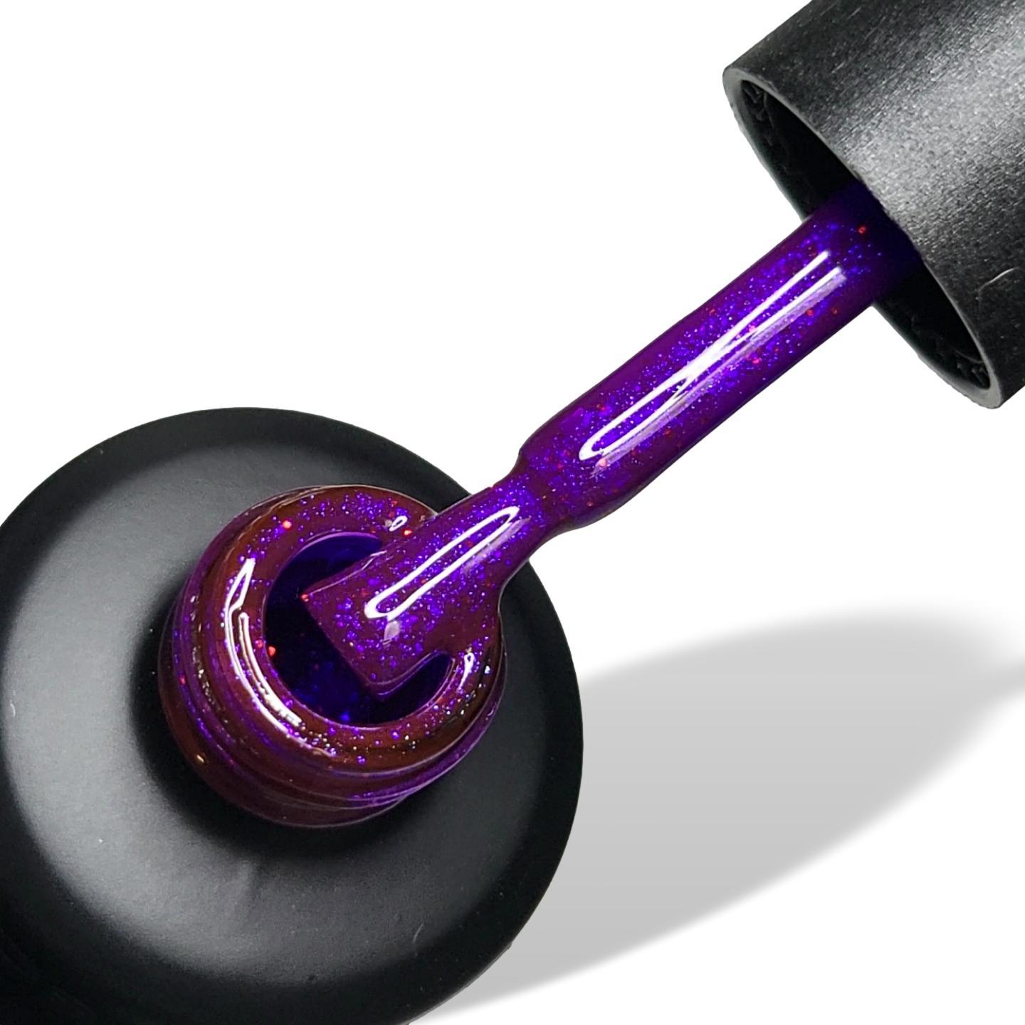 Electrify Purple Shimmer with Red Glitter HEMA Free Gel Nail Polish 15ml Bottle & Brush