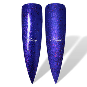 Electrify Purple Shimmer with Red Glitter  Glossy & Matte HEMA Free Gel Nail Polish Swatches 