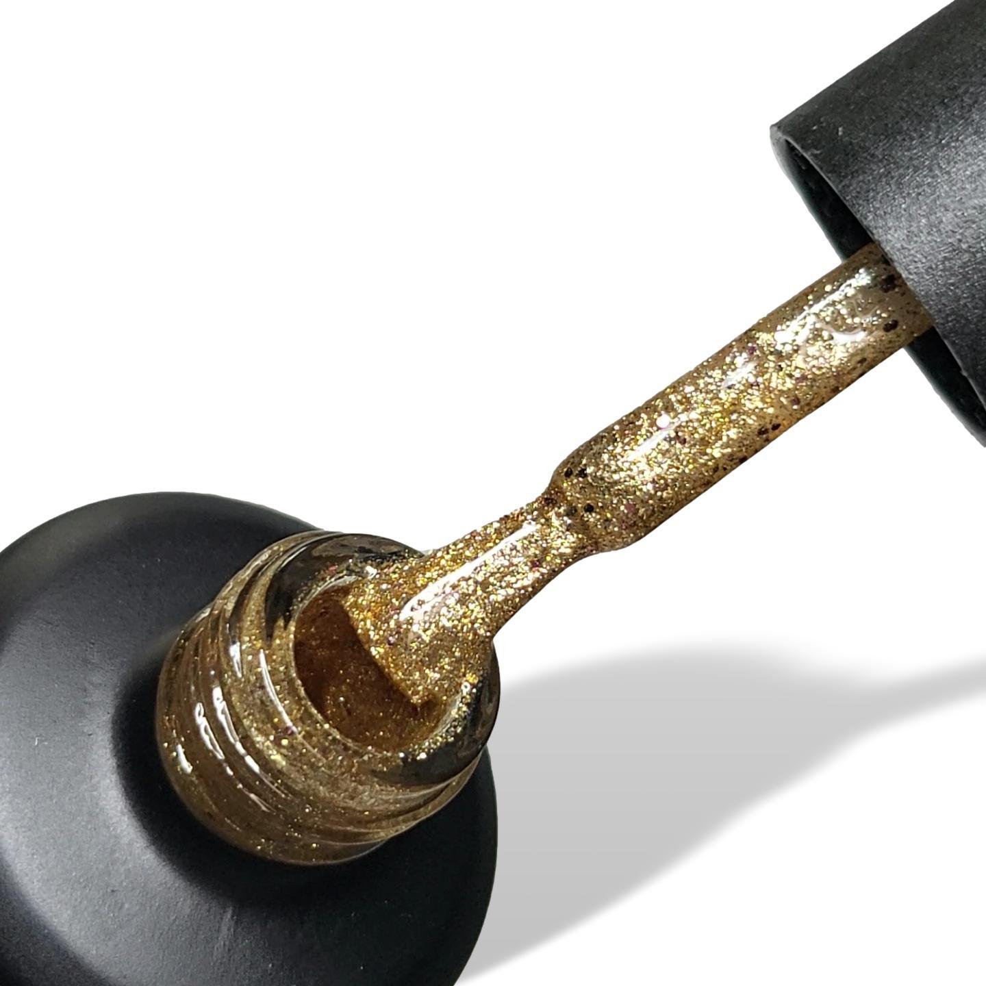 Glitz Gold Glitter HEMA Free Gel Nail Polish 15ml Bottle & Brush