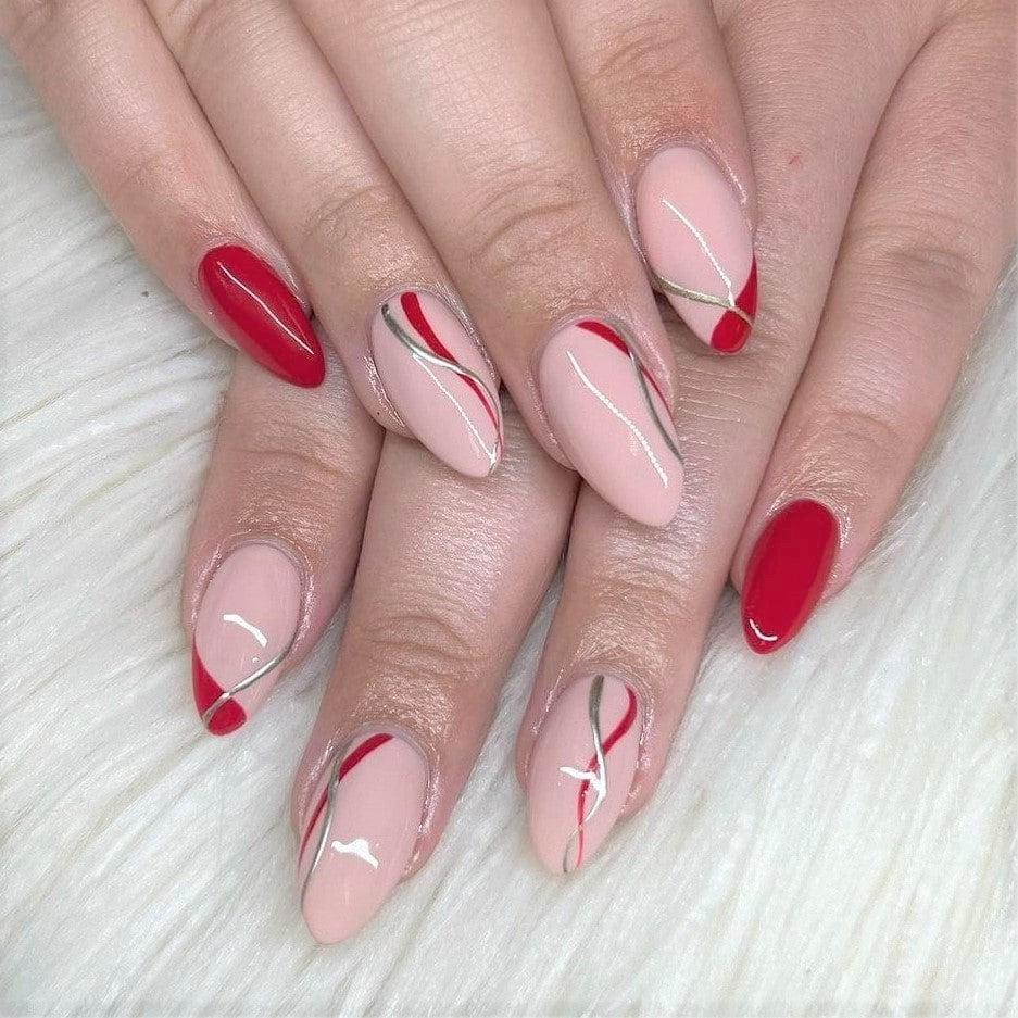 Heat Bright Red HEMA Free Gel Nail Polish Diamonds & Gloss Australia Painted on Gel , Polygel and Acrylic Nails with Nail Art. Vegan , Cruelty Free