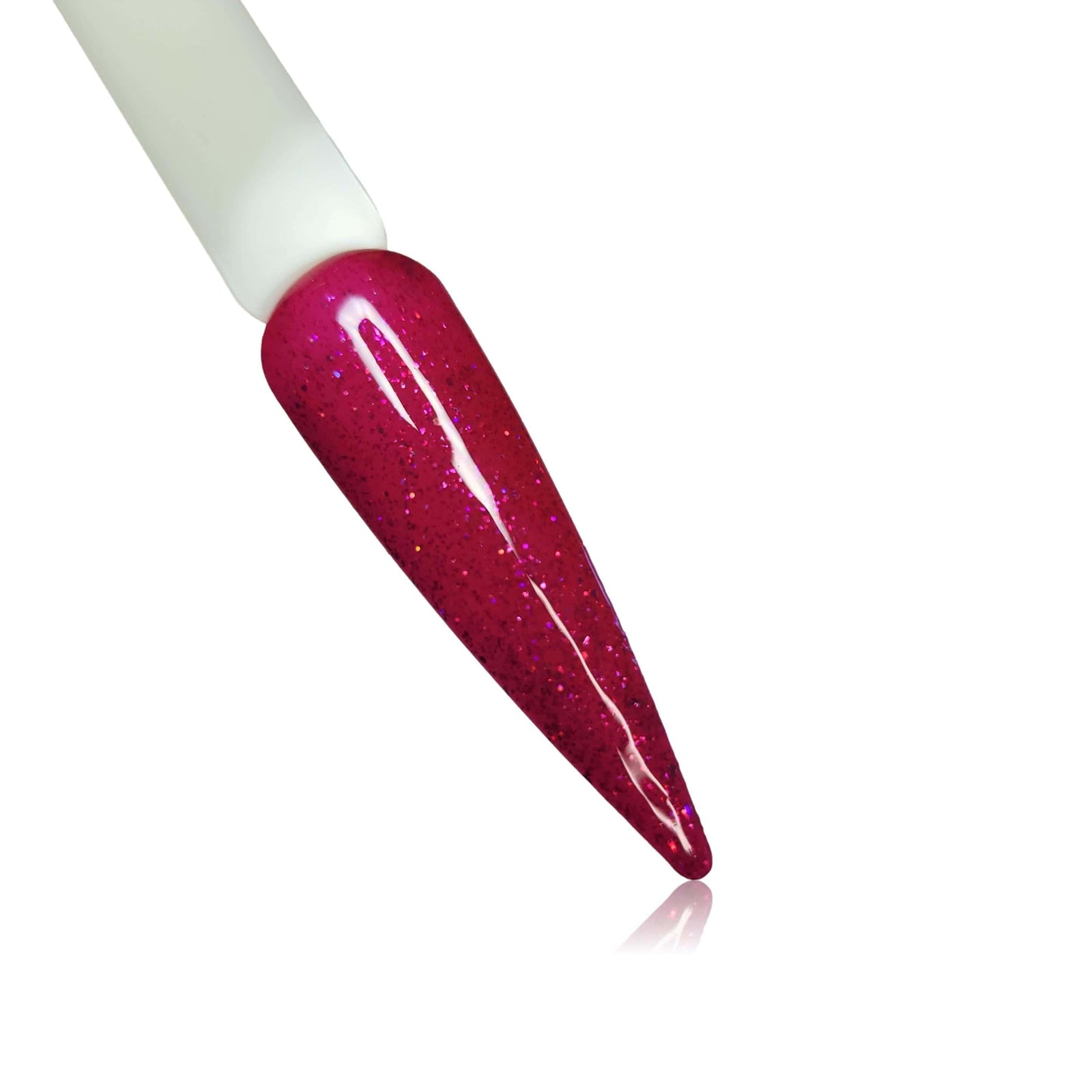 Intrigued Pink Holographic Glitter HEMA Free Gel Polish on Nail Swatch Stick