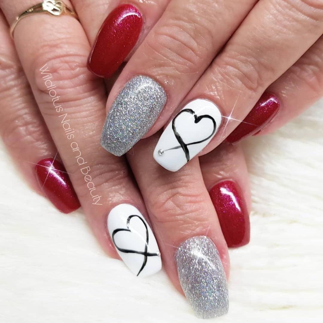 Lipstick Red Shimmer HEMA Free Gel Nail Polish Diamonds & Gloss Australia Painted on Gel , Polygel and Acrylic Nails with Nail Art. Vegan , Cruelty Free