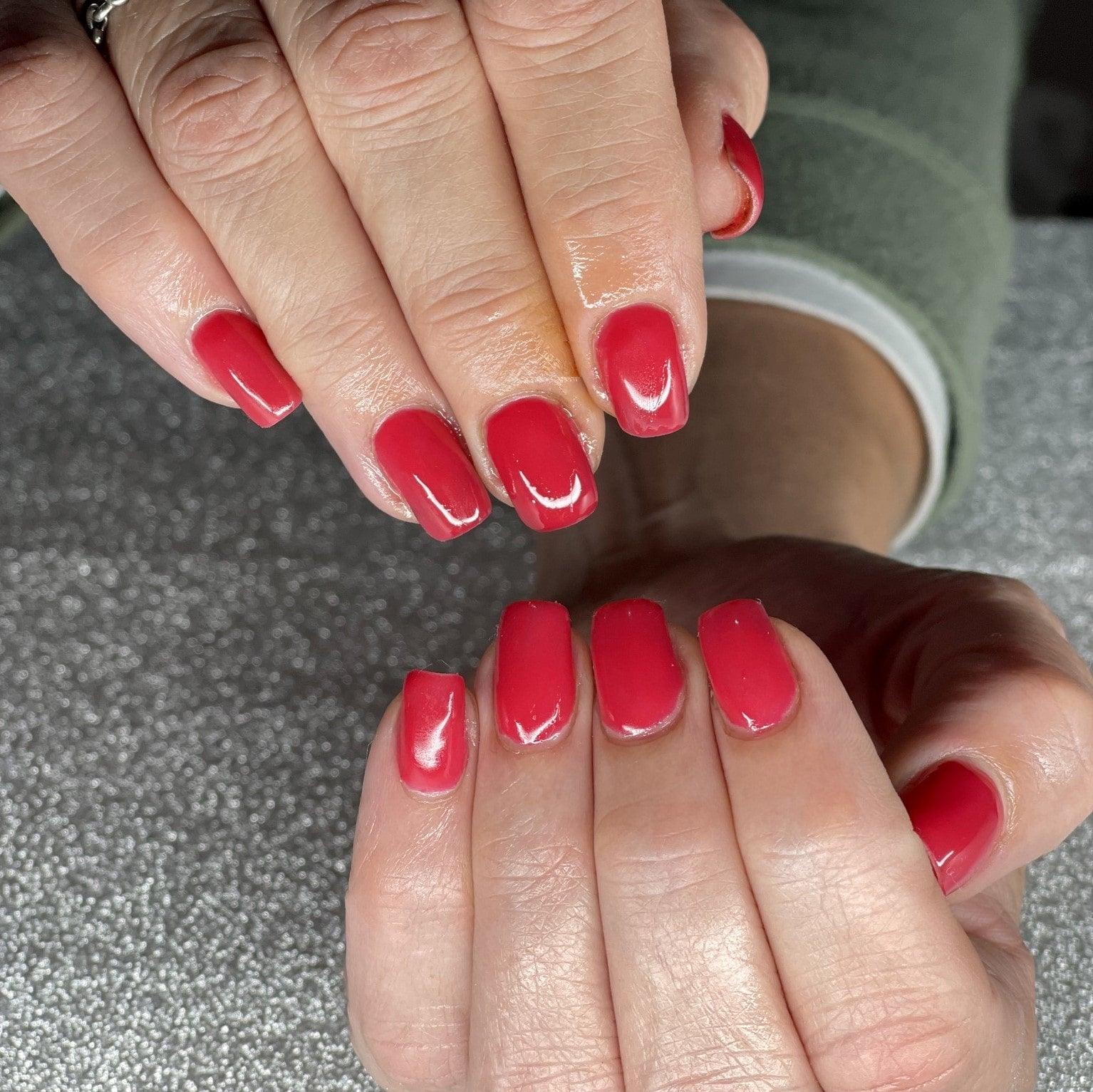Passion Light Red HEMA Free Gel Nail Polish Diamonds & Gloss Australia Painted on Gel , Polygel and Acrylic Nails with Nail Art. Vegan , Cruelty Free