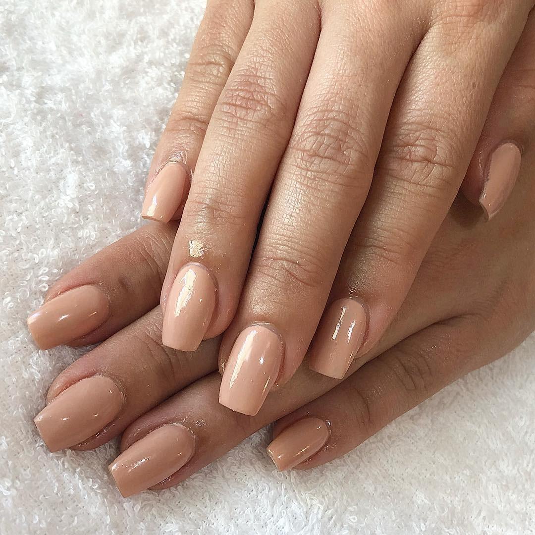 Pecan Light Brown Natural Nude HEMA Free Gel Nail Polish Diamonds & Gloss Australia Painted on Gel , Polygel and Acrylic Nails with Nail Art. Vegan , Cruelty Free