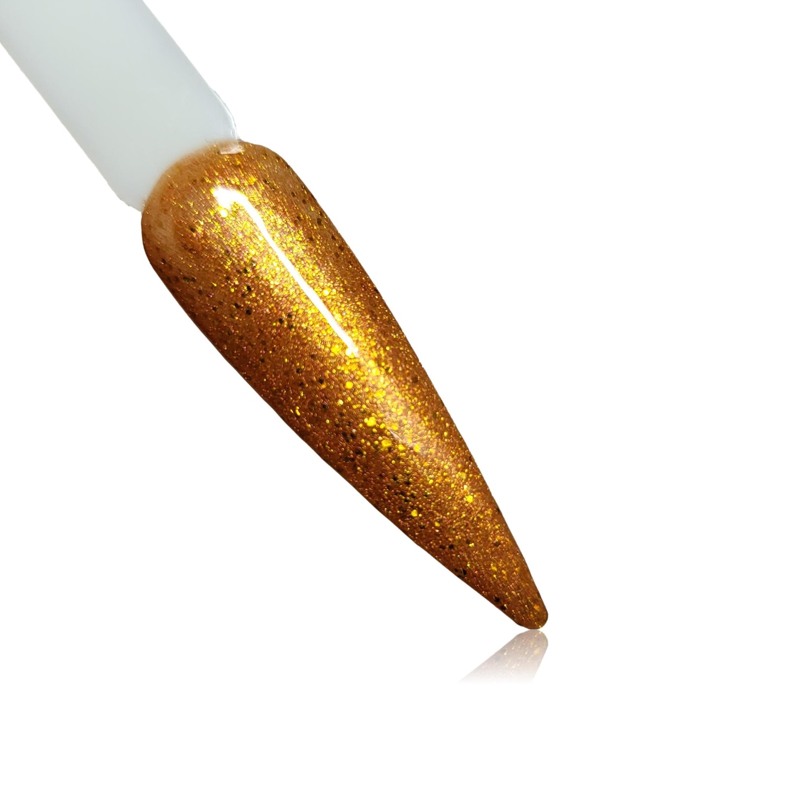 Sunkissed Copper Glitter HEMA Free Gel Polish on Nail Swatch Stick