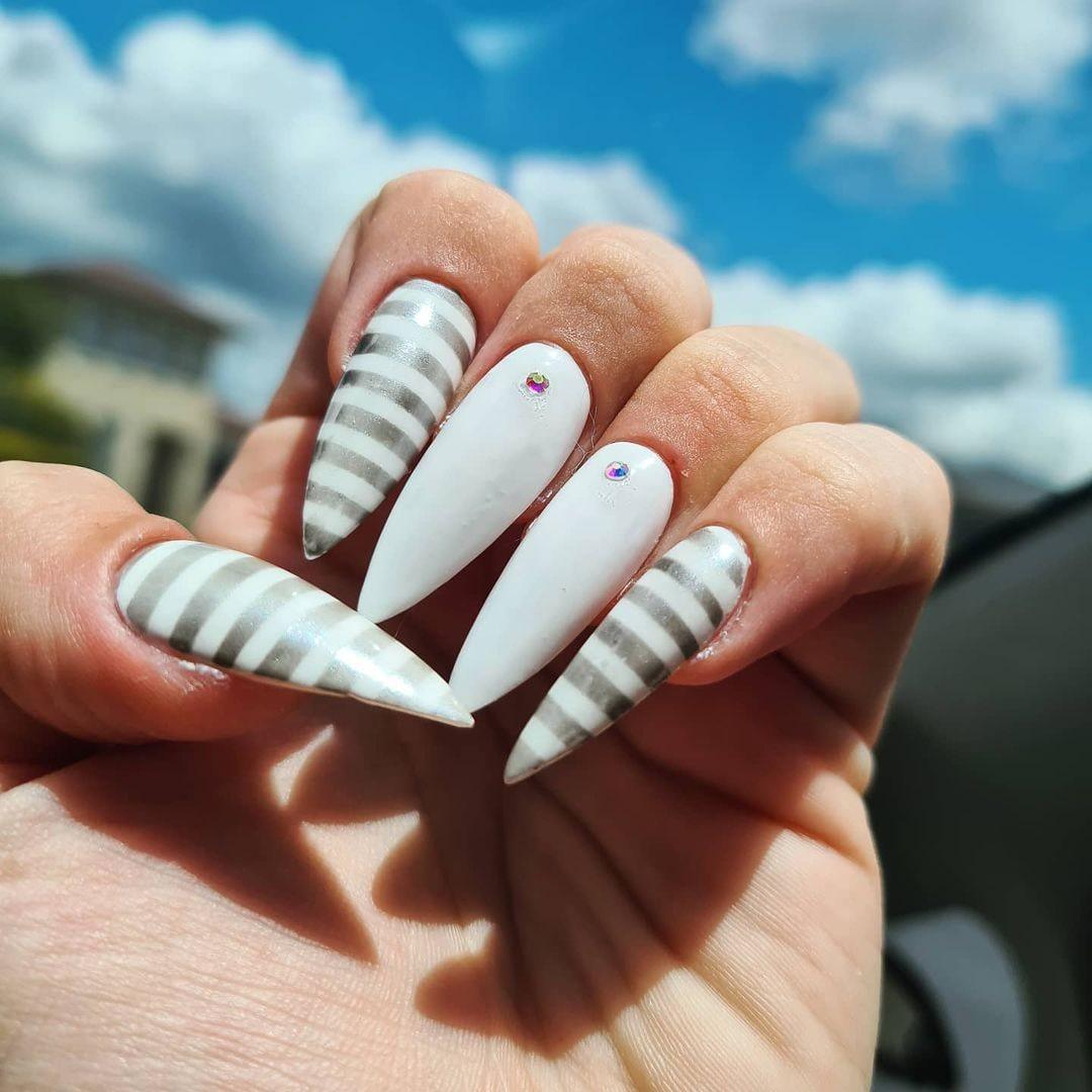 White HEMA Free Gel Nail Polish Diamonds & Gloss Australia Painted on Gel , Polygel and Acrylic Nails with Nail Art. Vegan , Cruelty Free