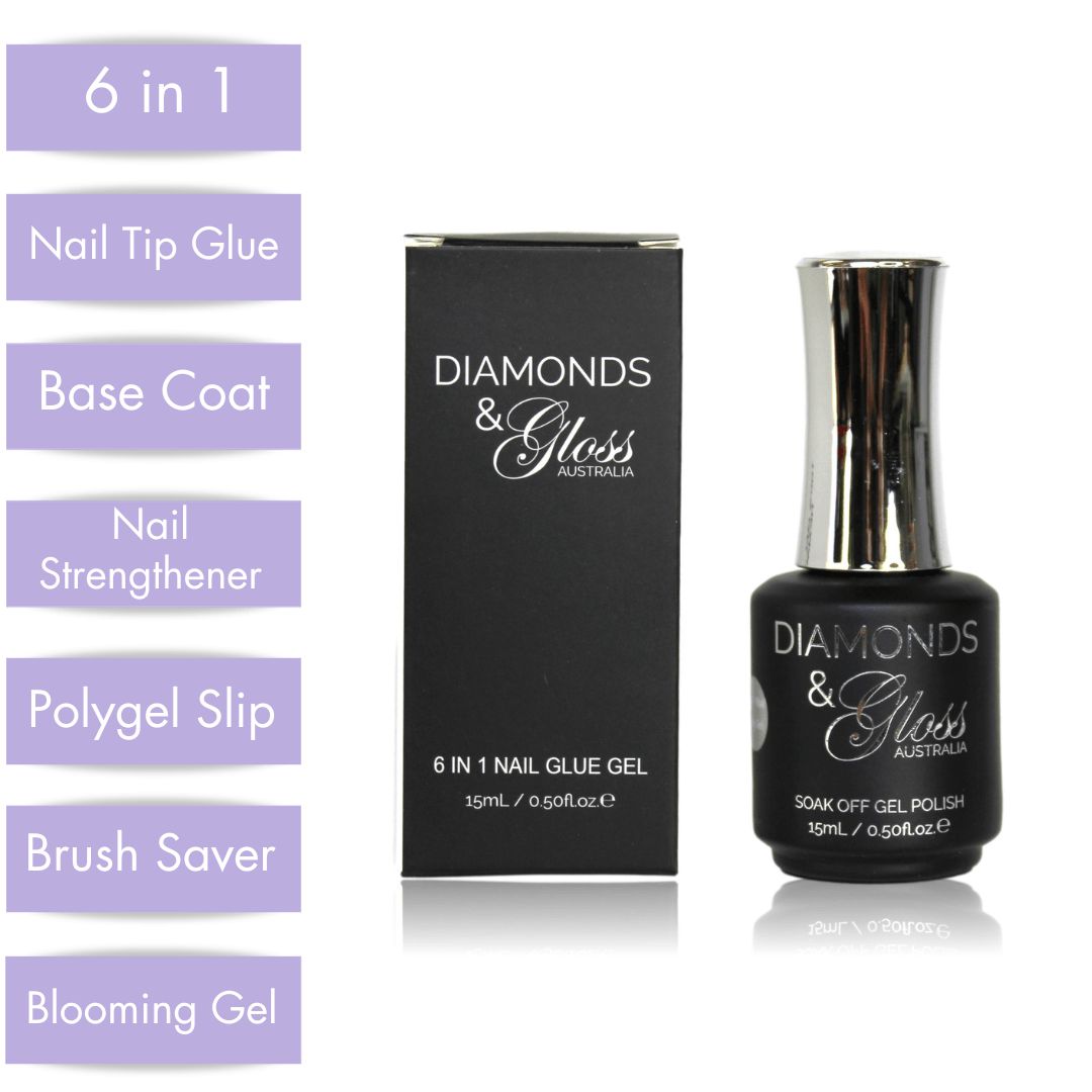 6 in 1 Nail Glue - 15mL - Polygel Slip, Nail Tip Glue, Base Coat and more.