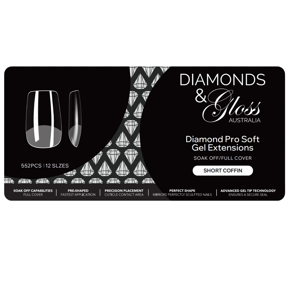Diamond Pro Soft Gel Extension Tips- Short Coffin