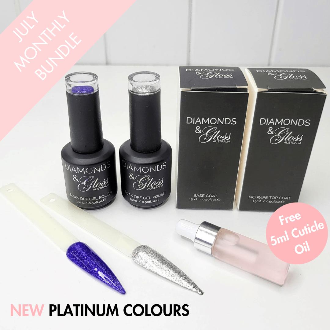 Ball Gown &amp; Stardust Platinum Pair with Base Coat, No Wipe Top Coat &amp; FREE 5mL Cuticle Oil