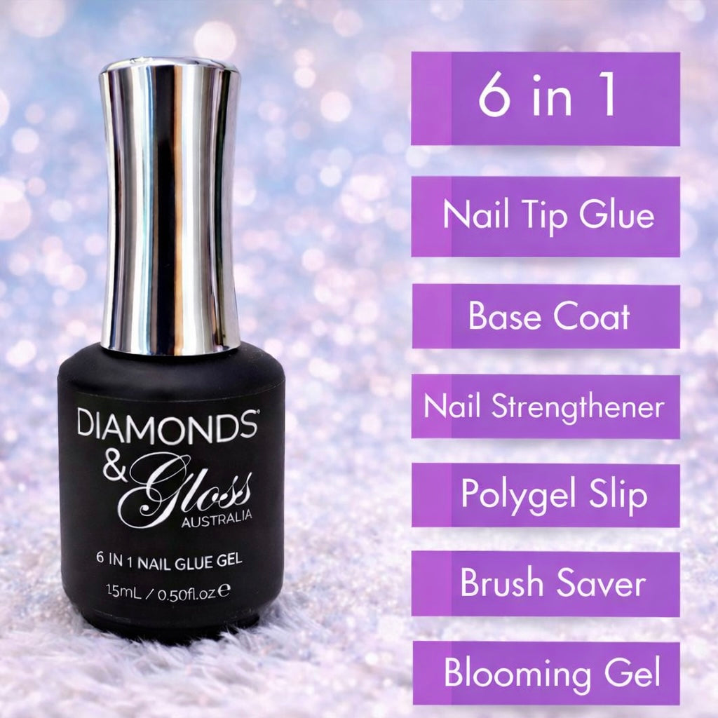 6 in 1 Nail Glue - 15mL - Polygel Slip, Nail Tip Glue, Base Coat and more.