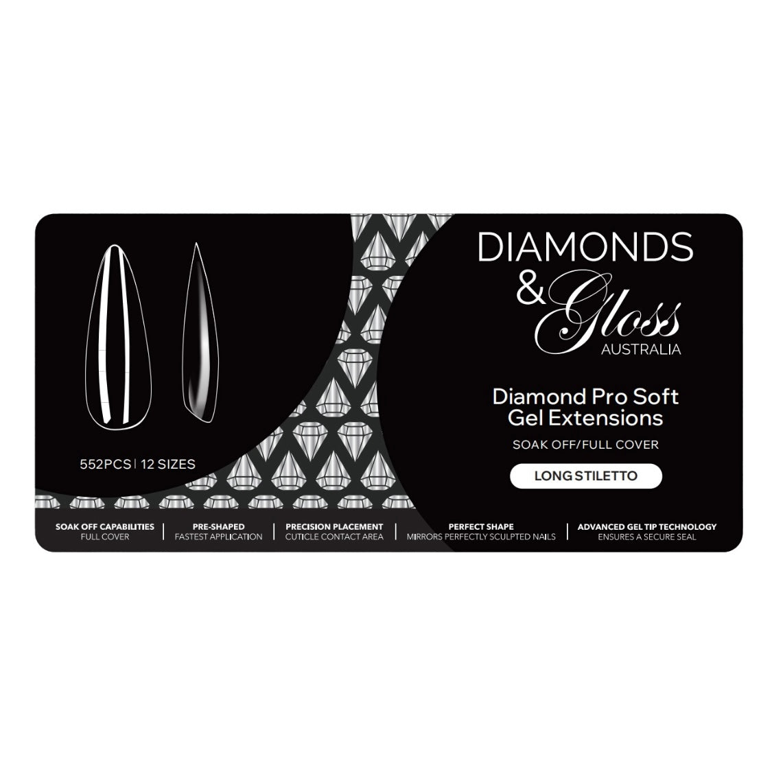 Diamond Pro Soft Gel Extension Tips- Long Stiletto