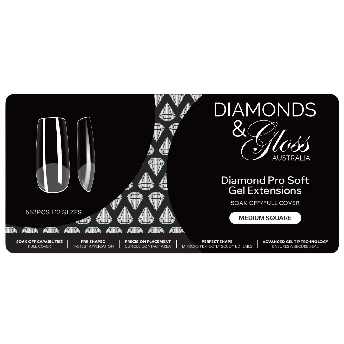 Diamond Pro Soft Gel Extension Tips- Medium Square