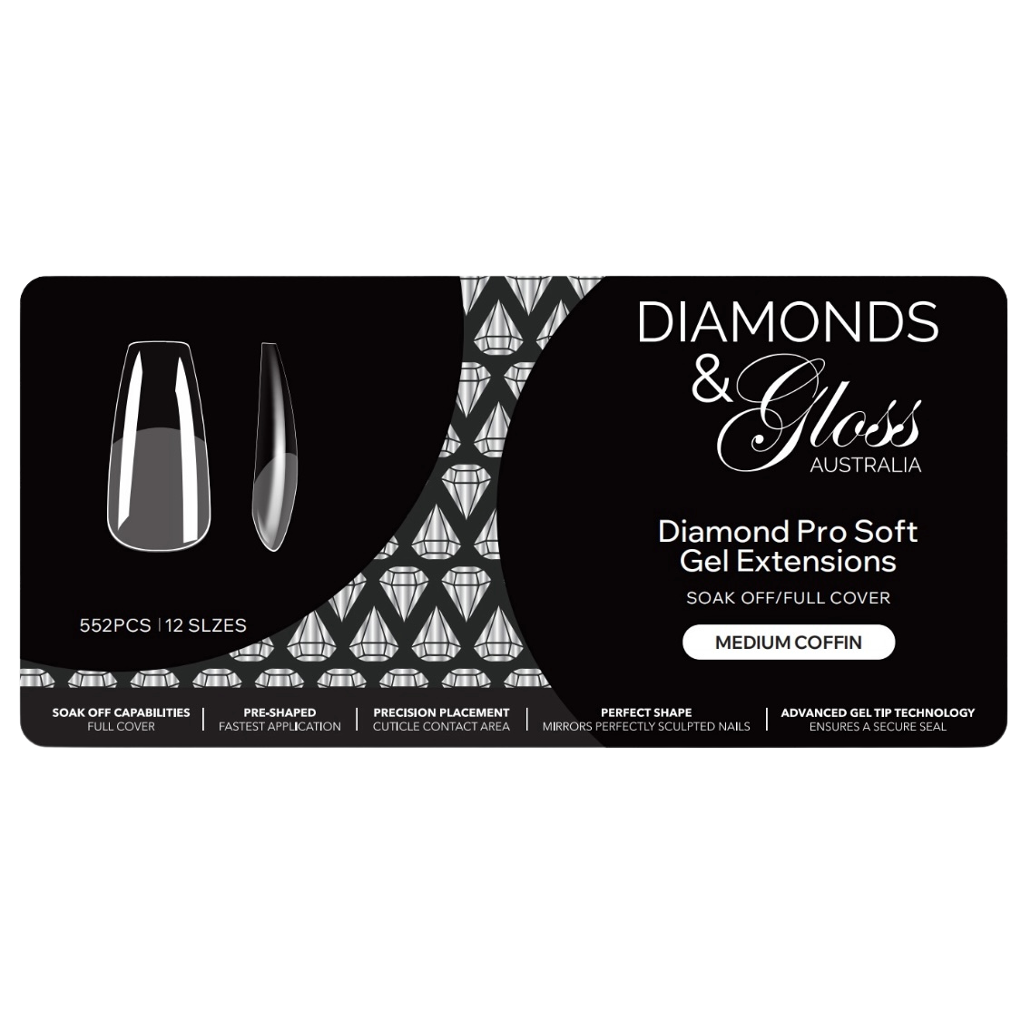 Diamond Pro Soft Gel Extension Tips- Medium Coffin