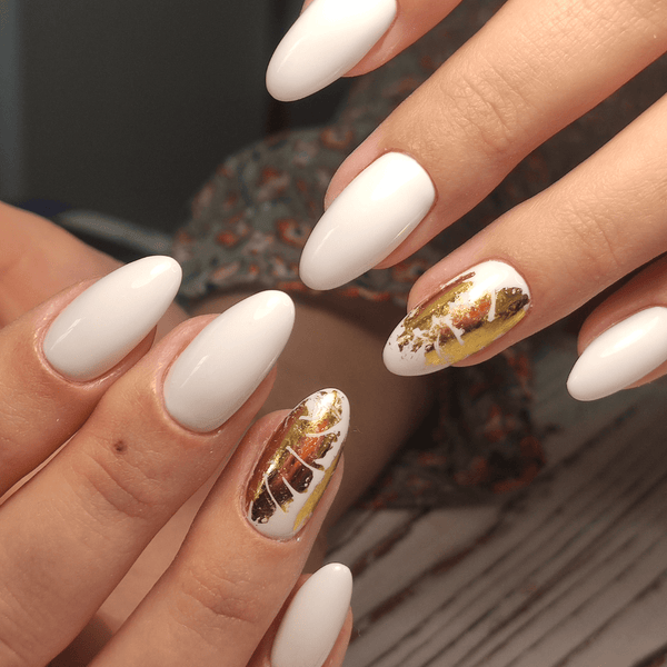 Gold Nail Foils on Nude Acrylic Nails Diamonds & Gloss Australia Hema Free nail supplies