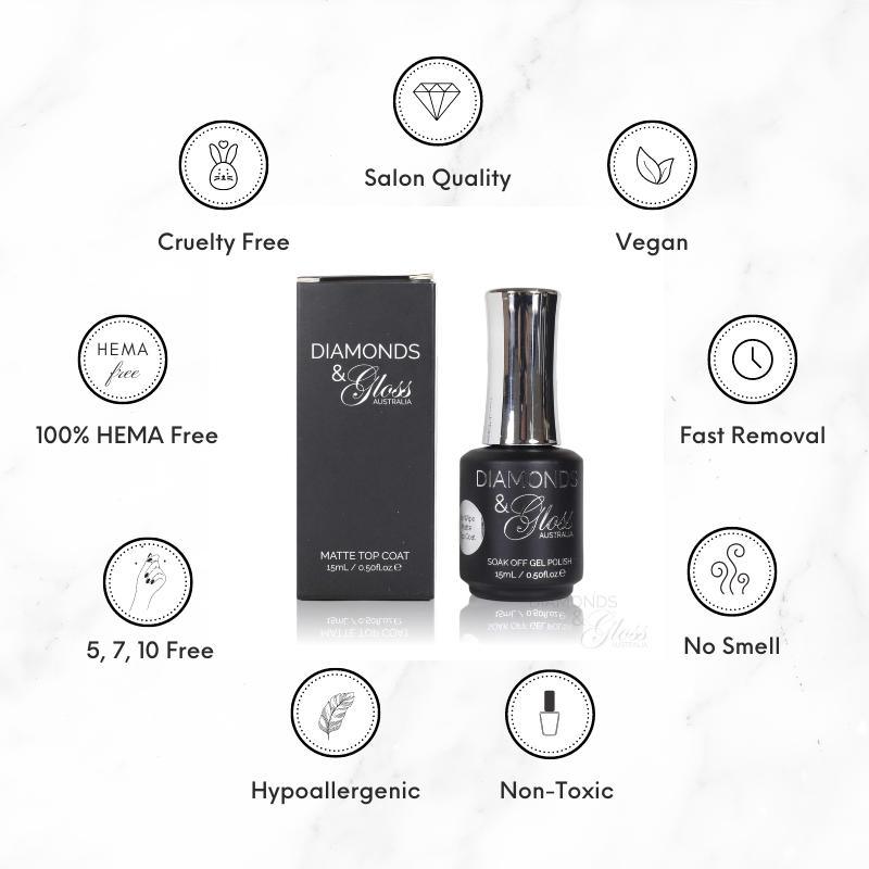 Matte Top Coat Gel Polish 15ml HEMA Free Matte Top Coat Diamonds & Gloss Australia
