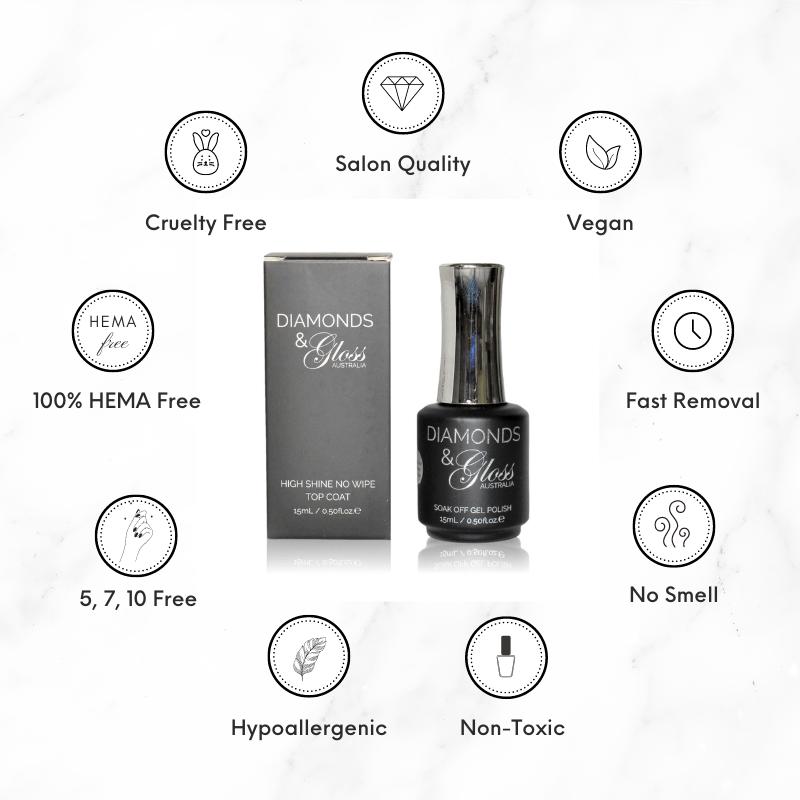 15mL High Shine No Wipe Top Coat Hema Free Diamonds & Gloss Australia