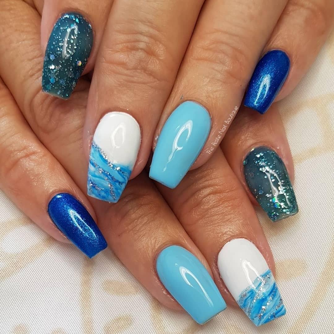 Aqua Holiday Blue Glitter HEMA Free Gel Nail Polish Diamonds & Gloss Australia Painted on Gel , Polygel and Acrylic Nails with Nail Art. Vegan , Cruelty Free