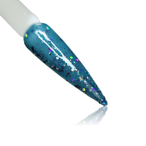 Aqua Holiday Blue Glitter HEMA Free Gel Polish on Nail Swatch Stick
