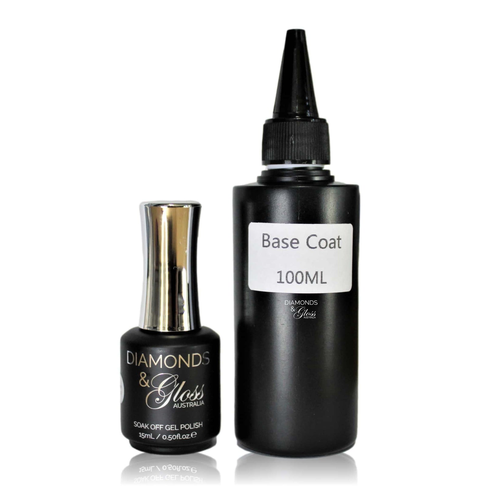 Base Coat 100ml Refill Bottle to fill 15ml base coat bottles HEMA Free Gel Nail Polish Diamonds & Gloss Australia 15ml Bottle Vegan , Cruelty Free. For Nail Salons and Nail Technicians.