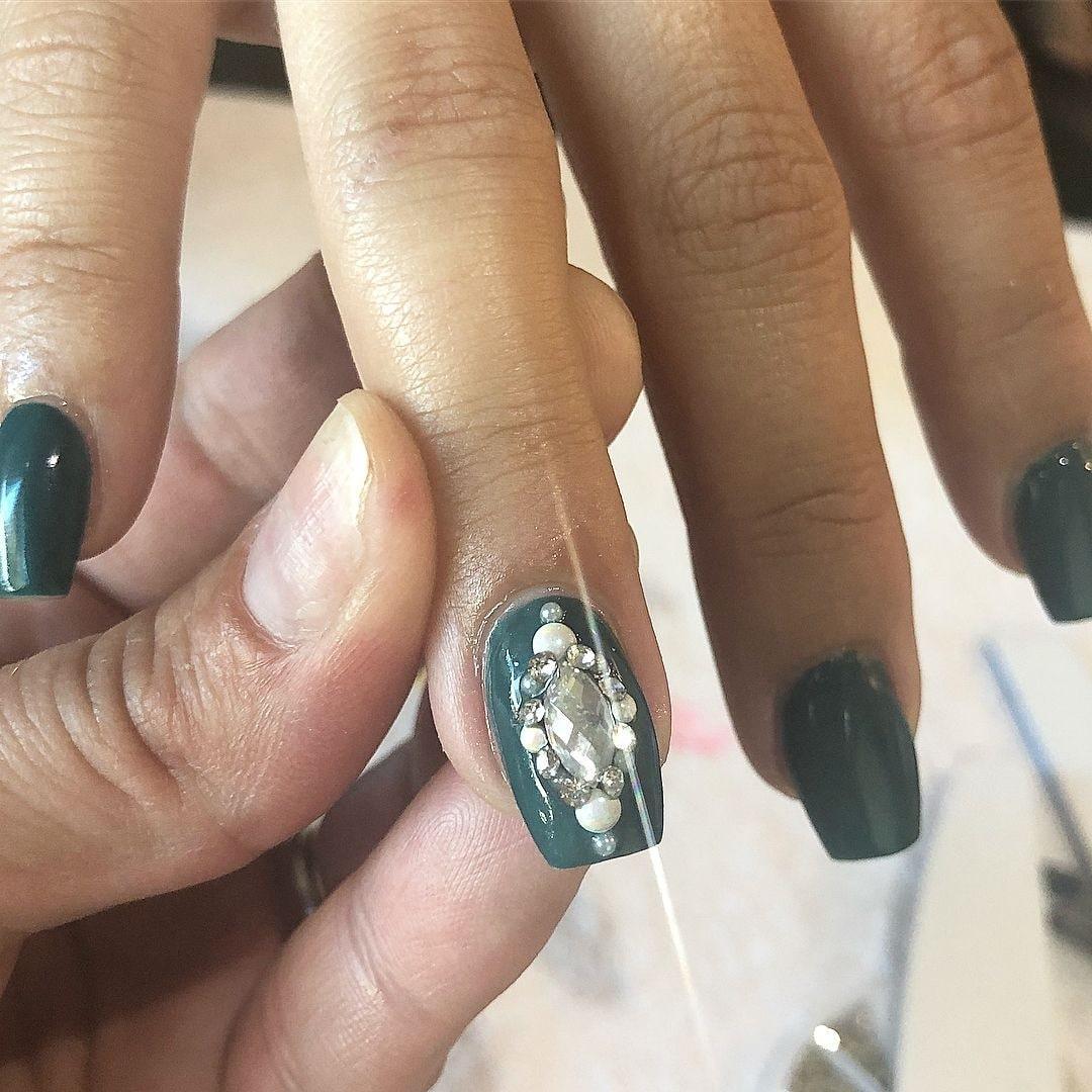 Be Jewelled Green  HEMA Free Gel Nail Polish Diamonds & Gloss Australia Painted on Gel , Polygel and Acrylic Nails with Nail Art. Vegan , Cruelty Free
