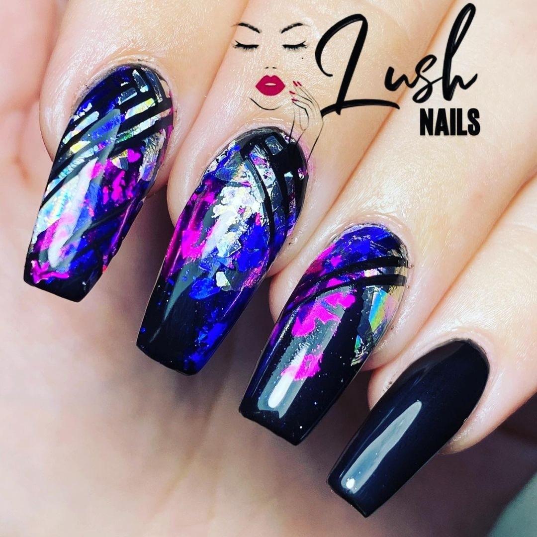 Black  HEMA Free Gel Nail Polish Diamonds & Gloss Australia Painted on Gel , Polygel and Acrylic Nails with Nail Art. Vegan , Cruelty Free