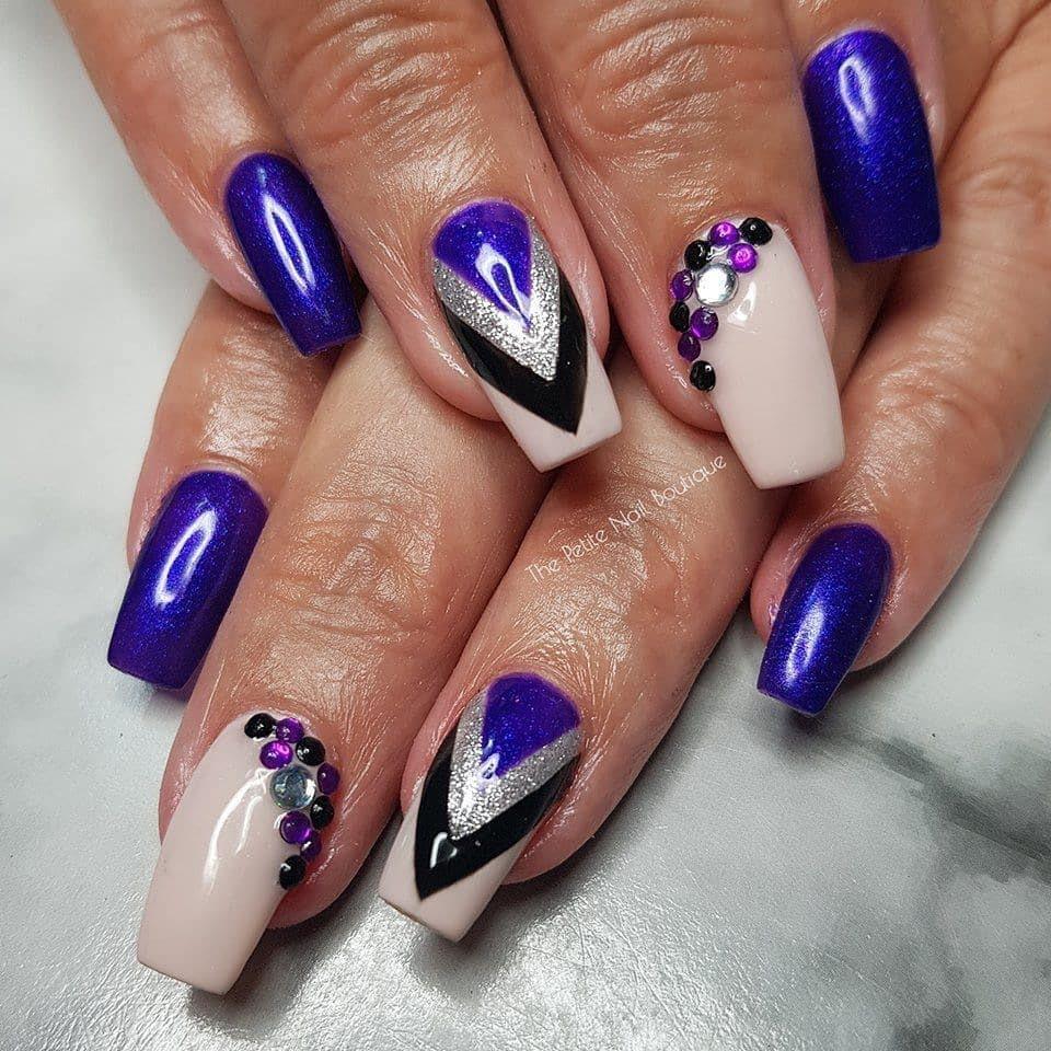 Cadbury Purple Shimmer HEMA Free Gel Nail Polish Diamonds & Gloss Australia Painted on Gel , Polygel and Acrylic Nails with Nail Art. Vegan , Cruelty Free