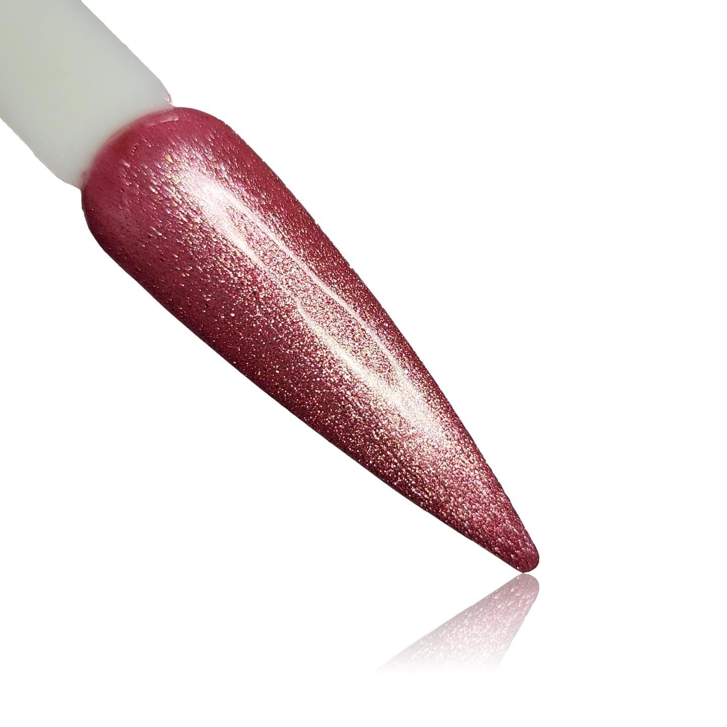 Chilli Red Shimmer Red Glitter HEMA Free Gel Polish on Nail Swatch Stick