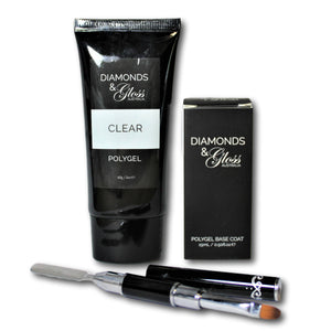 Clear Polygel Kit with Polygel Base Coat, Tool, Spatula and brush. Hema Free Diamonds & Gloss Australia min