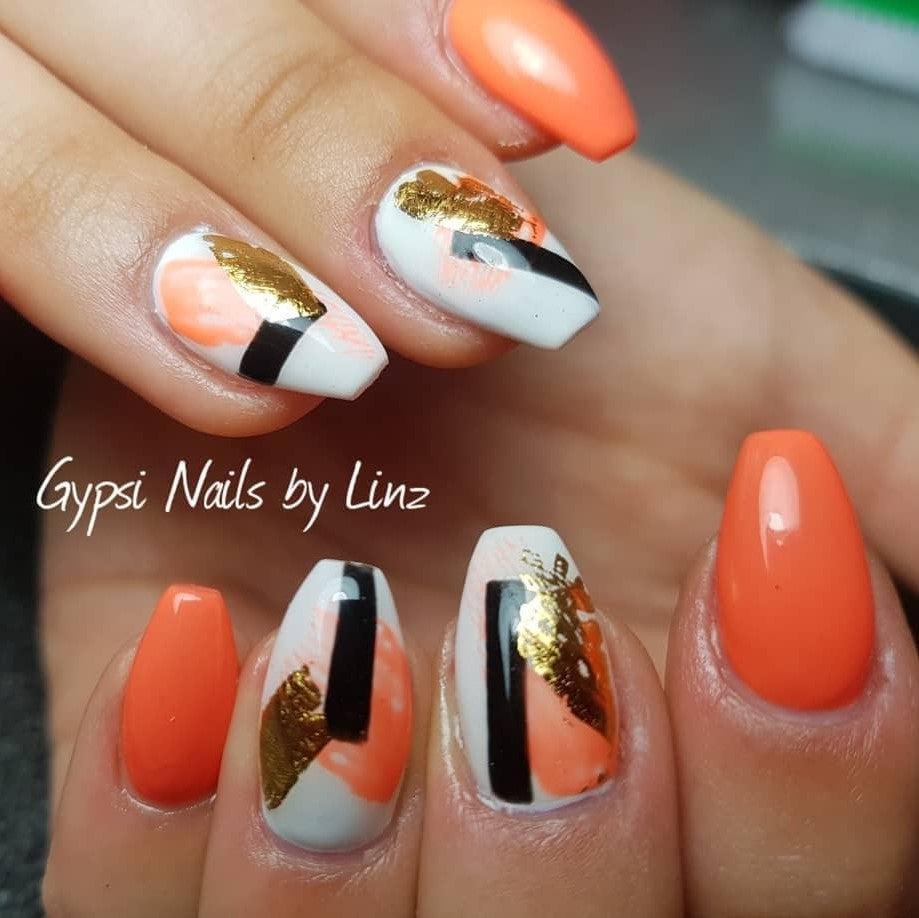 Coral Neon Orange HEMA Free Gel Nail Polish Diamonds & Gloss Australia Painted on Gel , Polygel and Acrylic Nails with Nail Art. Vegan , Cruelty Free