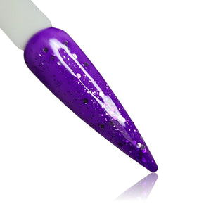Dazzling Purple Glitter HEMA Free Gel Polish on Nail Swatch Stick 