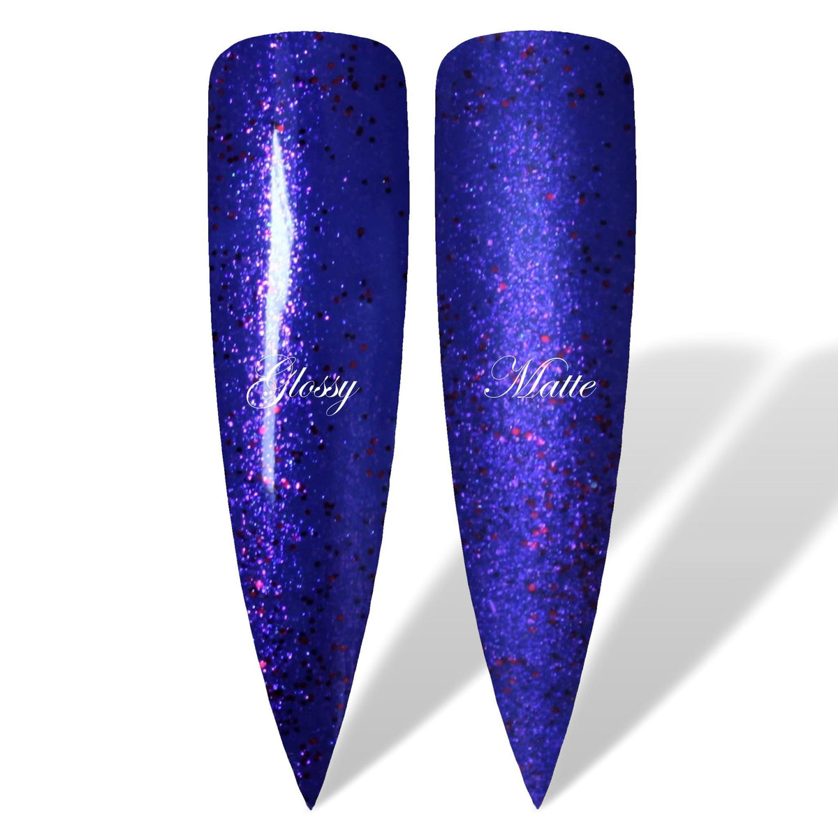 Electrify Purple Shimmer with Red Glitter  Glossy &amp; Matte HEMA Free Gel Nail Polish Swatches 