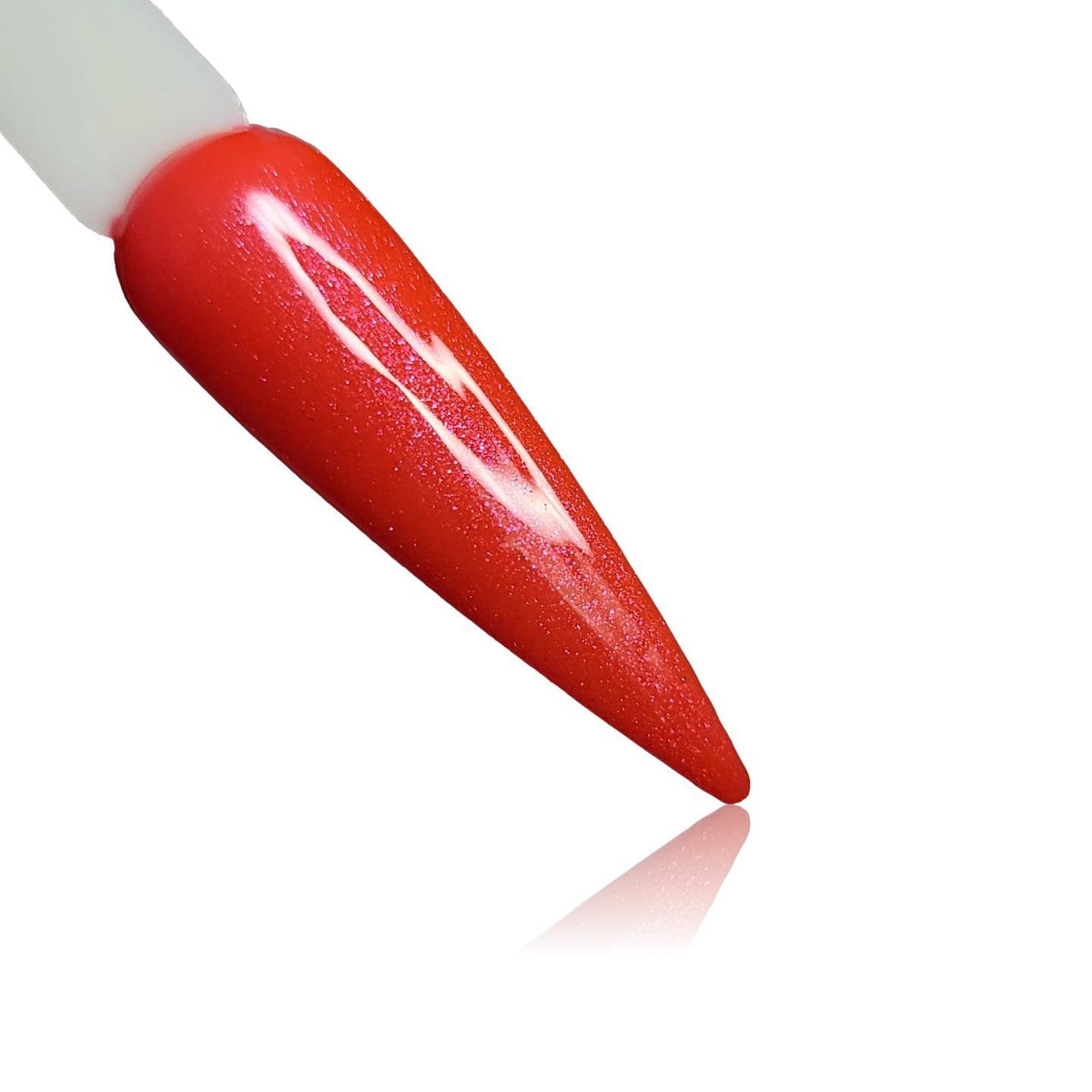 Fire Red Shimmer HEMA Free Gel Polish on Nail Swatch Stick