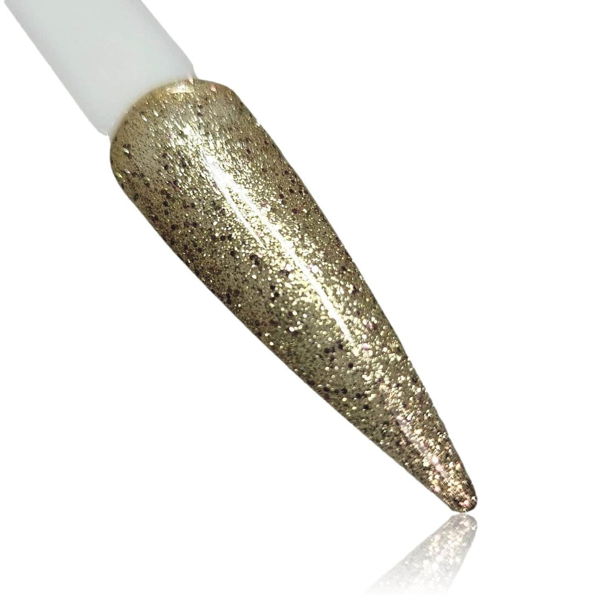 Glitz Gold Glitter HEMA Free Gel Polish on Nail Swatch Stick 
