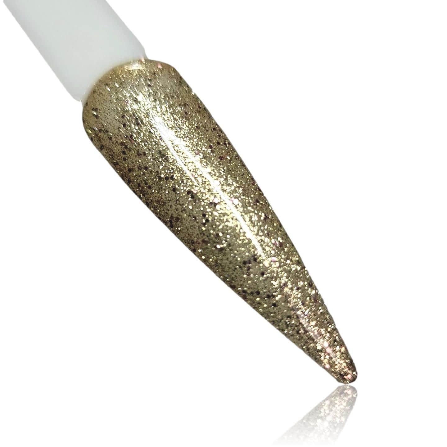 Glitz Gold Glitter HEMA Free Gel Polish on Nail Swatch Stick 