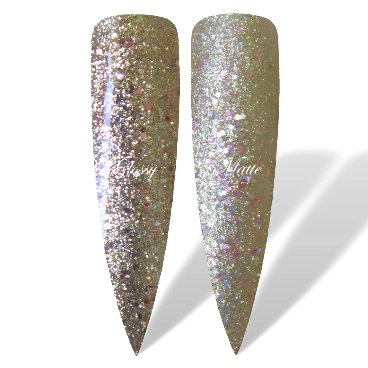 Glitz Gold Glitter Glossy &amp; Matte HEMA Free Gel Nail Polish Swatches 