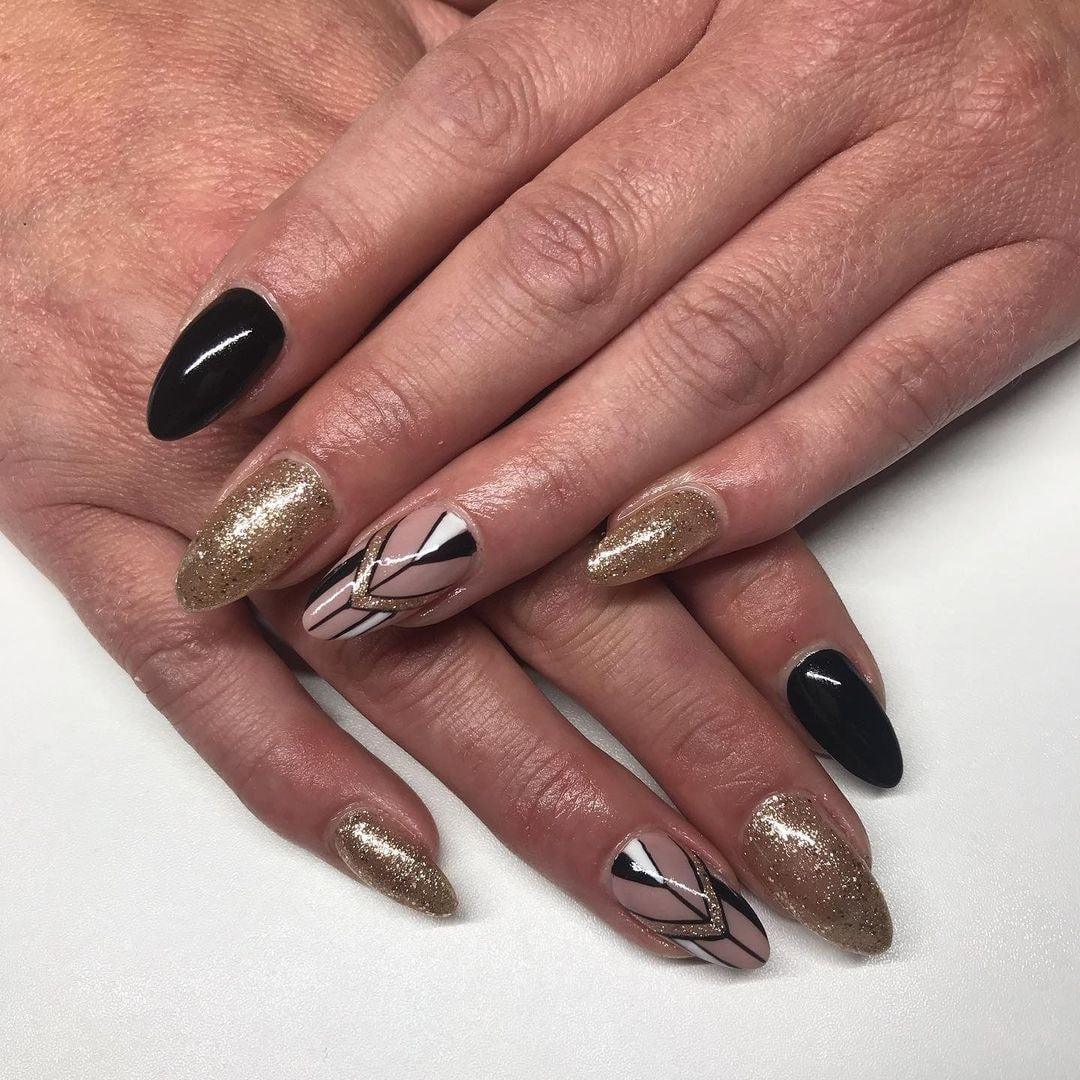 Glitz Gold Glitter HEMA Free Gel Nail Polish Diamonds & Gloss Australia Painted on Gel , Polygel and Acrylic Nails with Nail Art. Vegan , Cruelty Free