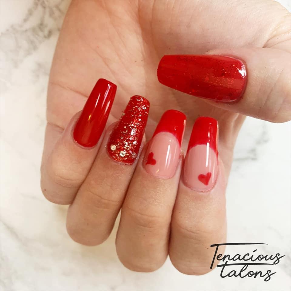 Heat Red HEMA Free Gel Nail Polish Diamonds & Gloss Australia Painted on Gel , Polygel and Acrylic Nails with Nail Art. Vegan , Cruelty Free