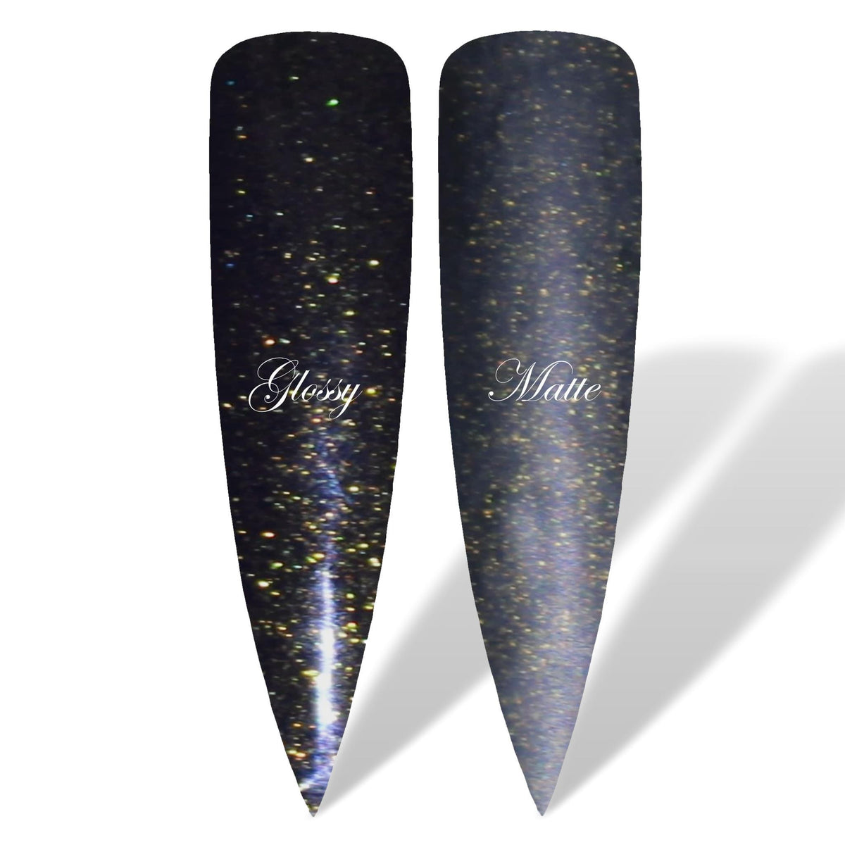 Hidden Treasure Black with Gold Glitter Glossy &amp; Matte HEMA Free Gel Nail Polish Swatches 