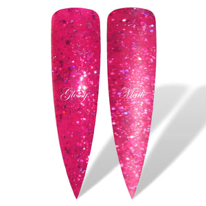 Intrigued Pink Holographic Glitter Glossy & Matte HEMA Free Gel Nail Polish Swatches 