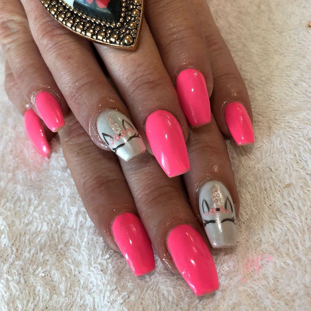 Kiss Me Hot Neon Pink HEMA Free Gel Nail Polish Diamonds & Gloss Australia Painted on Gel , Polygel and Acrylic Nails with Nail Art. Vegan , Cruelty Free