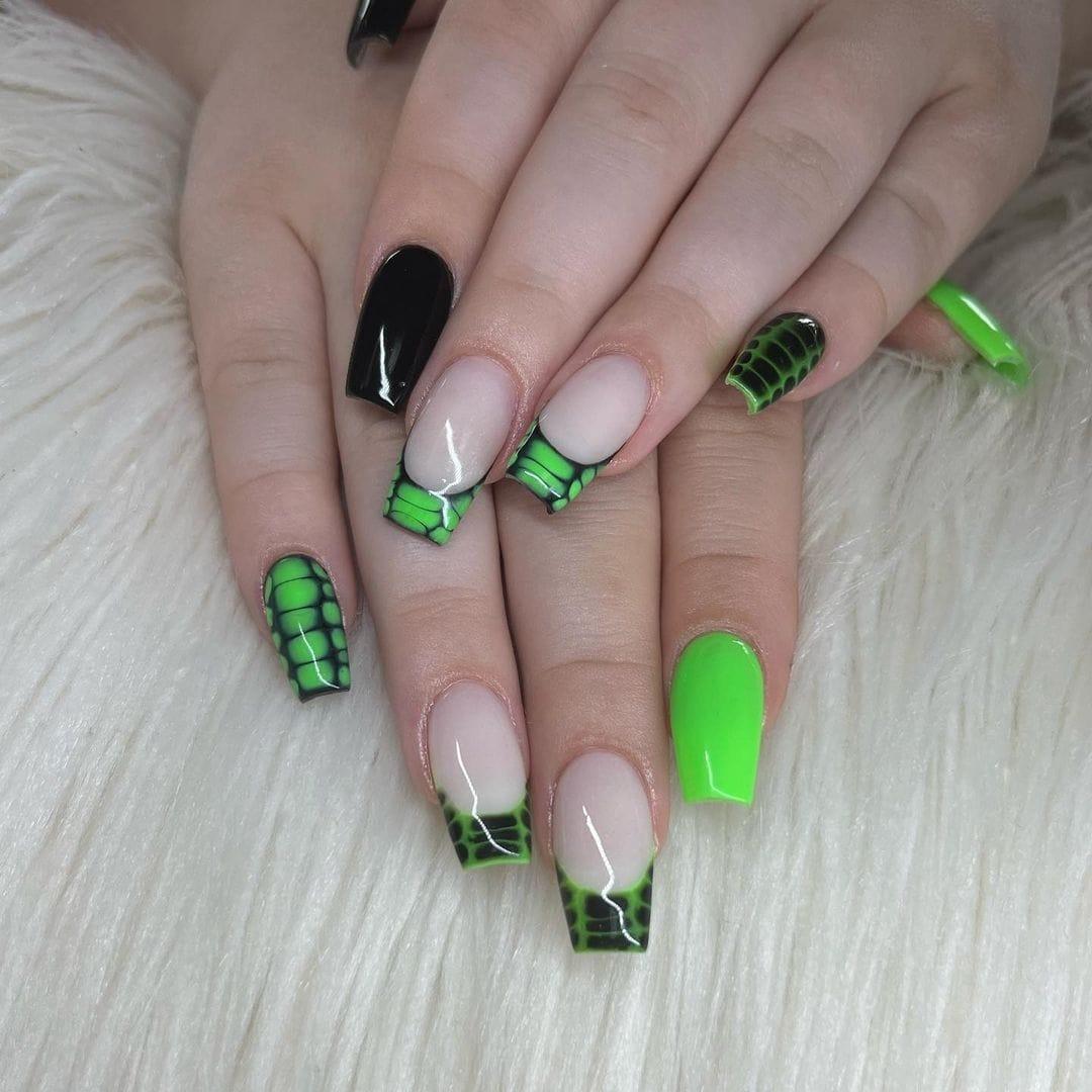 Lime Burst Green HEMA Free Gel Nail Polish Diamonds & Gloss Australia Painted on Gel , Polygel and Acrylic Nails with Nail Art. Vegan , Cruelty Free