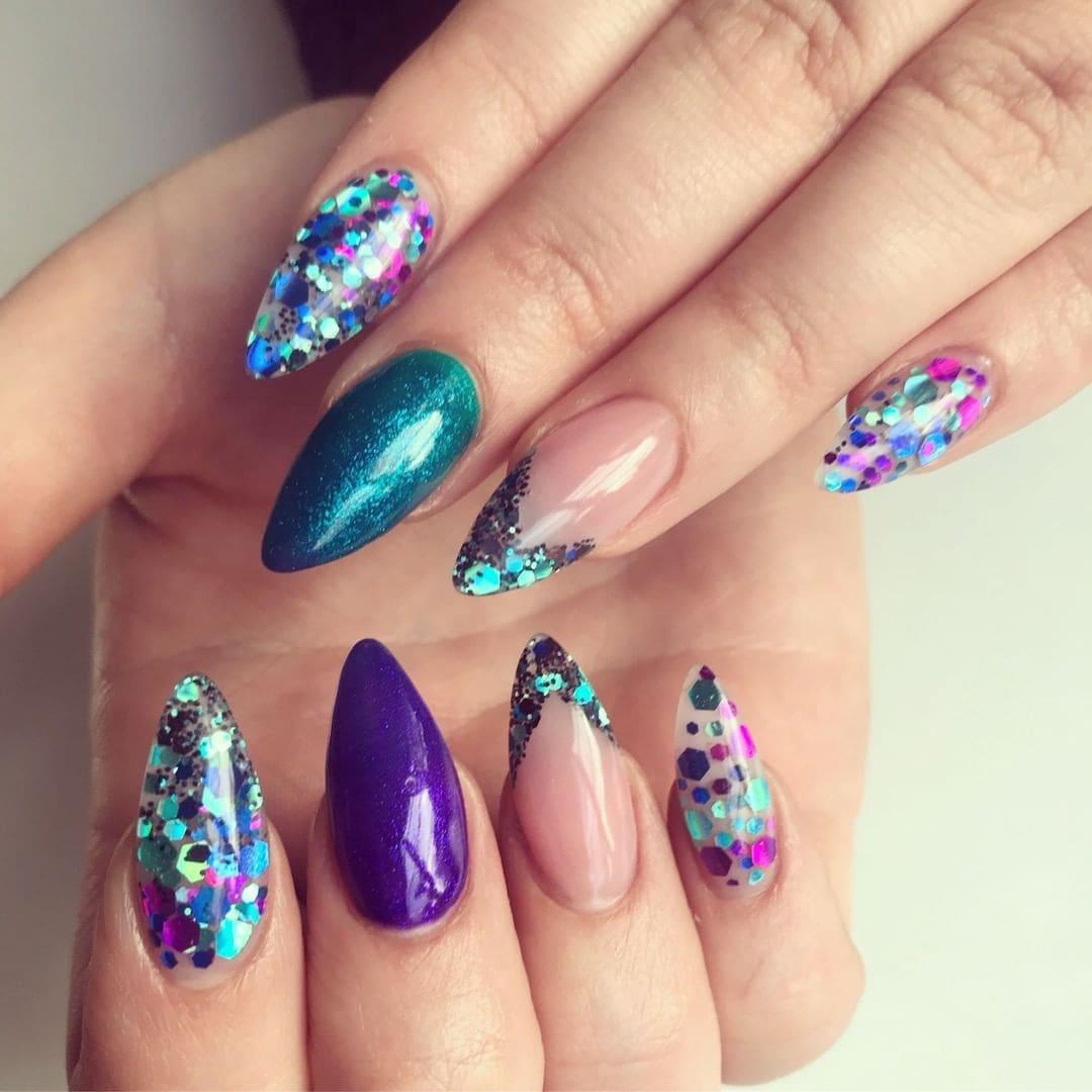 Mermaid Green Shimmer HEMA Free Gel Nail Polish Diamonds & Gloss Australia Painted on Gel , Polygel and Acrylic Nails with Nail Art. Vegan , Cruelty Free