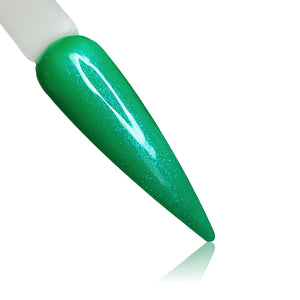 Mermaid Green Shimmer HEMA Free Gel Polish on Nail Swatch Stick