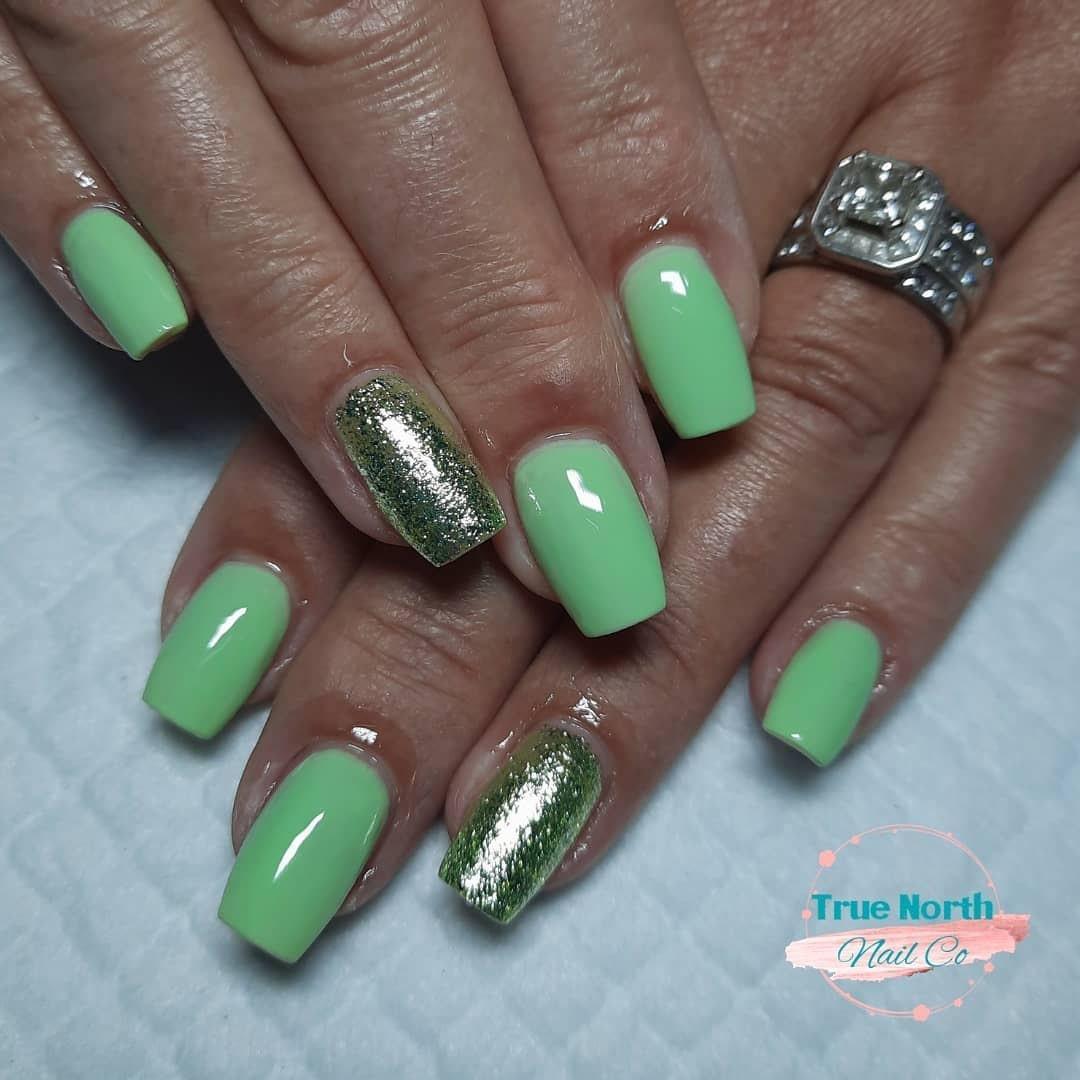 Mint Light Green HEMA Free Gel Nail Polish Diamonds & Gloss Australia Painted on Gel , Polygel and Acrylic Nails with Nail Art. Vegan , Cruelty Free